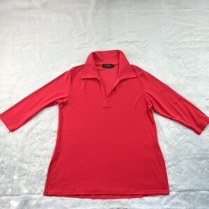 Sympli Coral Pink Weekender Collared Tunic Top, Size 14